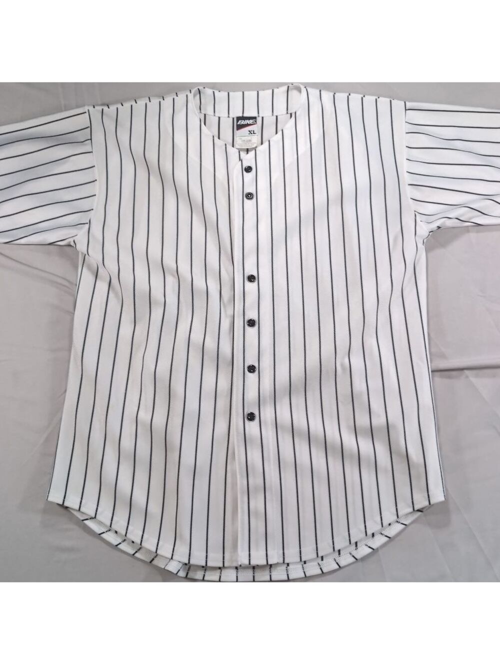 Bike White Pinstripe Baseball Jersey Shirt XL